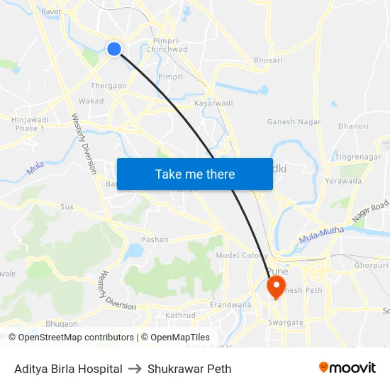 Aditya Birla Hospital to Shukrawar Peth map