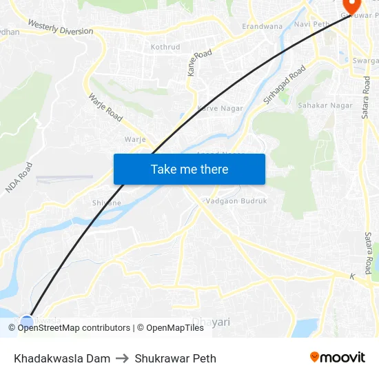 Khadakwasla Dam to Shukrawar Peth map