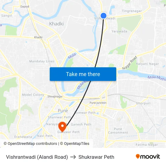 Vishrantwadi (Alandi Road) to Shukrawar Peth map