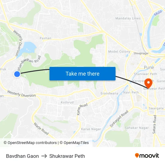 Bavdhan Gaon to Shukrawar Peth map