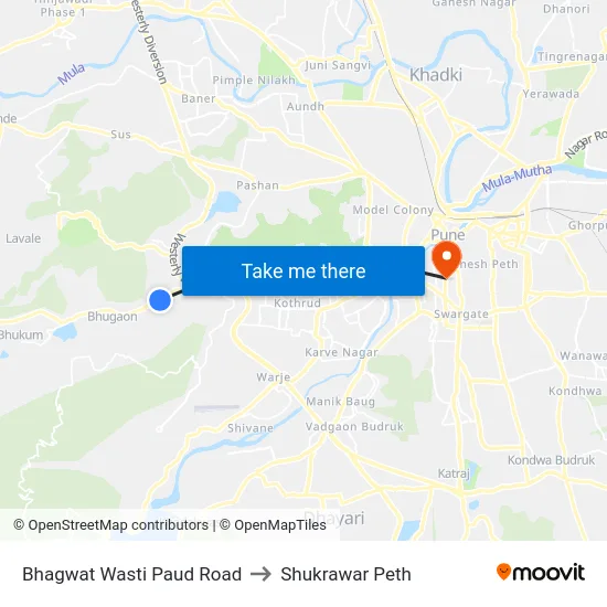 Bhagwat Wasti Paud Road to Shukrawar Peth map