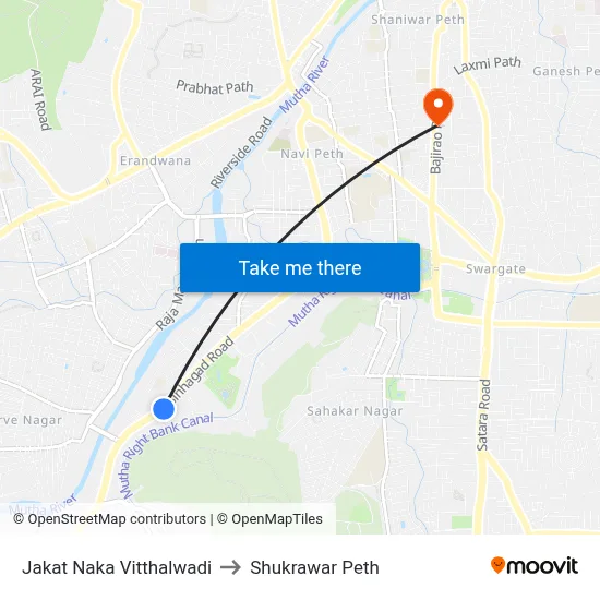 Jakat Naka Vitthalwadi to Shukrawar Peth map