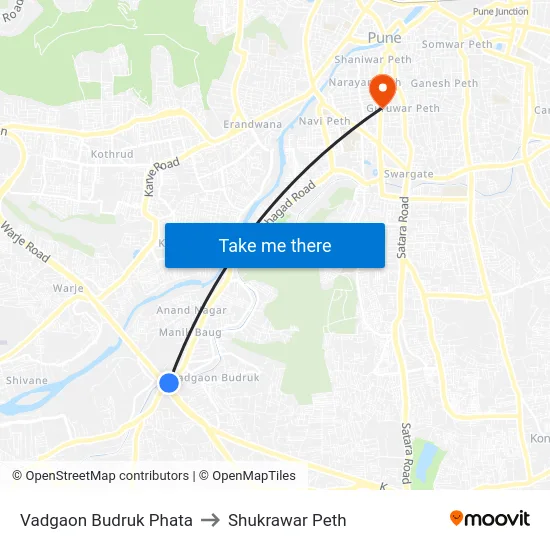 Vadgaon Budruk Phata to Shukrawar Peth map