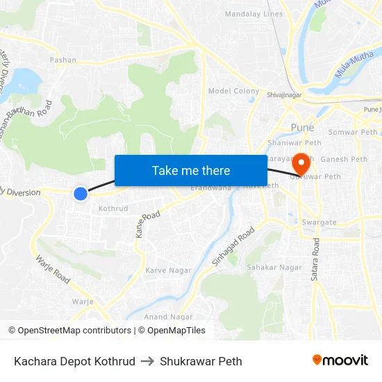 Kachara Depot Kothrud to Shukrawar Peth map