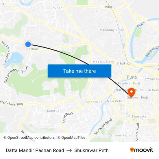 Datta Mandir Pashan Road to Shukrawar Peth map