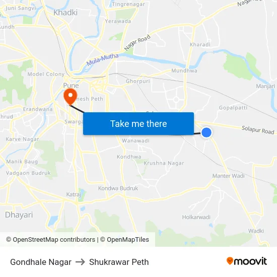 Gondhale Nagar to Shukrawar Peth map