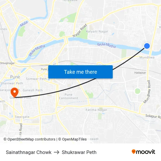 Sainathnagar Chowk to Shukrawar Peth map