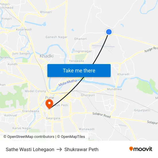 Sathe Wasti Lohegaon to Shukrawar Peth map