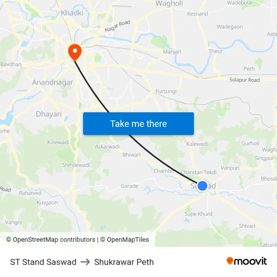 ST Stand Saswad to Shukrawar Peth map