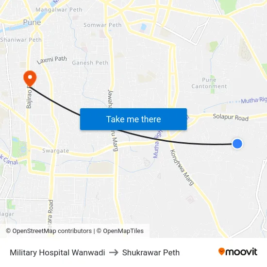 Military Hospital Wanwadi to Shukrawar Peth map