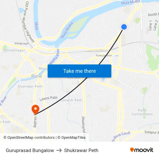 Guruprasad Bungalow to Shukrawar Peth map