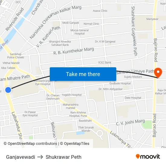 Ganjavewadi to Shukrawar Peth map