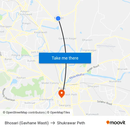 Bhosari (Gavhane Wasti) to Shukrawar Peth map