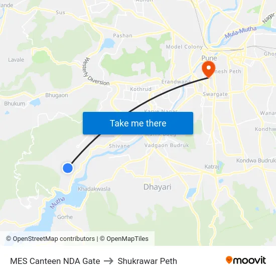 MES Canteen NDA Gate to Shukrawar Peth map