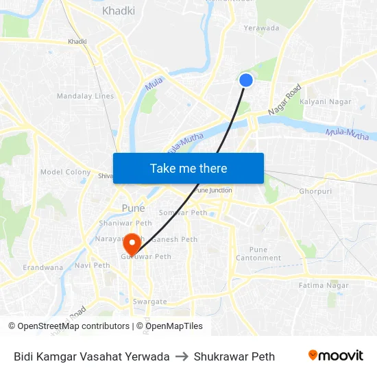 Bidi Kamgar Vasahat Yerwada to Shukrawar Peth map