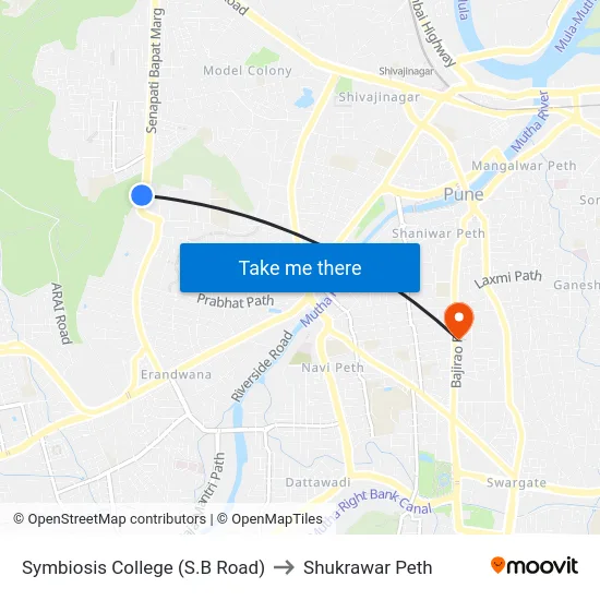 Symbiosis College (S.B Road) to Shukrawar Peth map