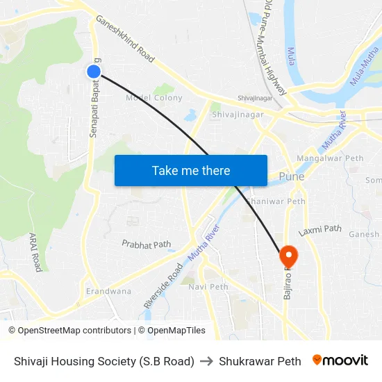 Shivaji Housing Society (S.B Road) to Shukrawar Peth map
