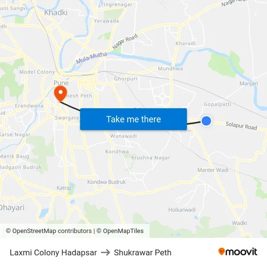 Laxmi Colony Hadapsar to Shukrawar Peth map