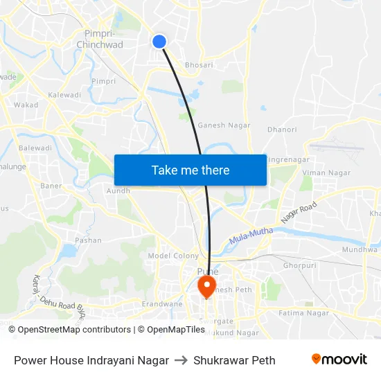 Power House Indrayani Nagar to Shukrawar Peth map