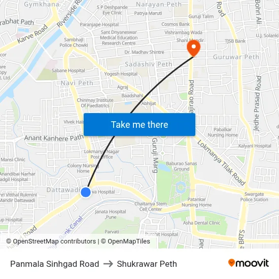 Panmala Sinhgad Road to Shukrawar Peth map