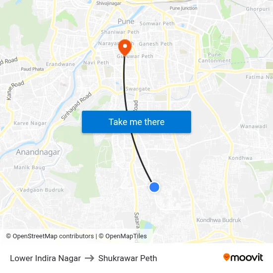 Lower Indira Nagar to Shukrawar Peth map