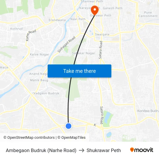 Ambegaon Budruk (Narhe Road) to Shukrawar Peth map
