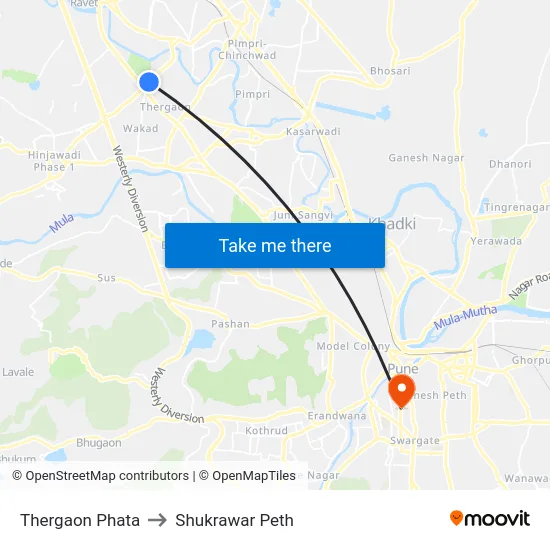 Thergaon Phata to Shukrawar Peth map