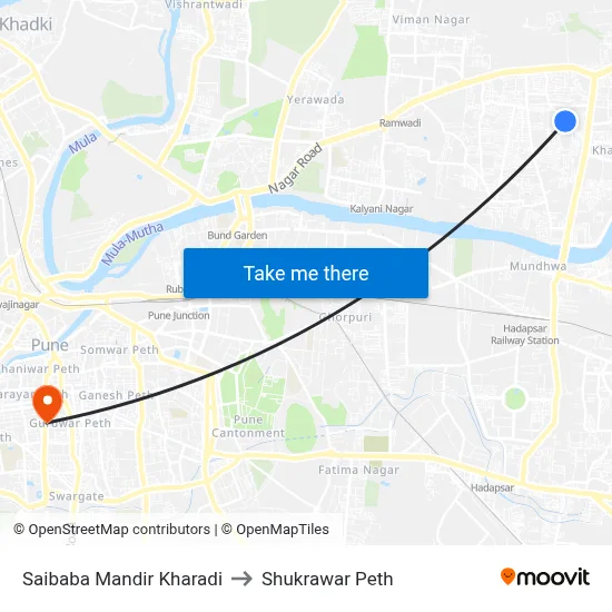 Saibaba Mandir Kharadi to Shukrawar Peth map