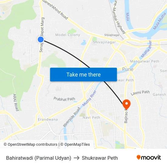 Bahiratwadi (Parimal Udyan) to Shukrawar Peth map