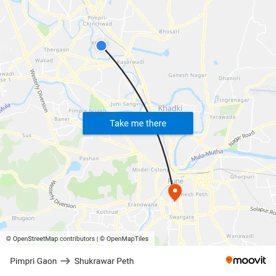 Pimpri Gaon to Shukrawar Peth map