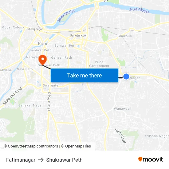 Fatimanagar to Shukrawar Peth map