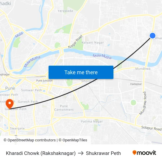Kharadi Chowk (Rakshaknagar) to Shukrawar Peth map