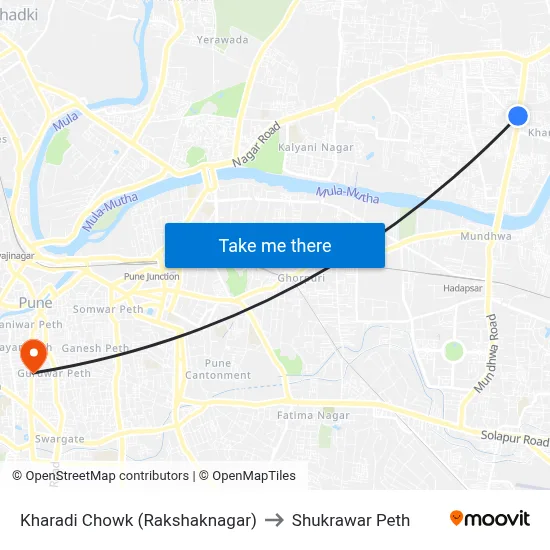 Kharadi Chowk (Rakshaknagar) to Shukrawar Peth map