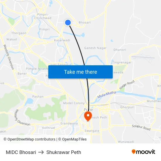 MIDC Bhosari to Shukrawar Peth map