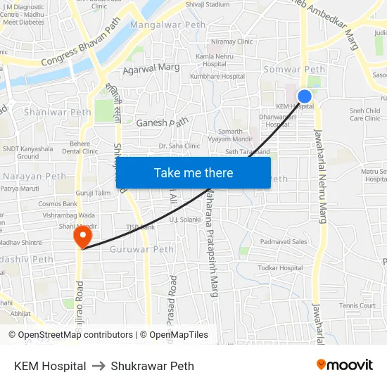 KEM Hospital to Shukrawar Peth map