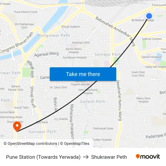 Pune Station (Towards Yerwada) to Shukrawar Peth map