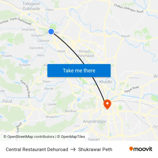 Central Restaurant Dehuroad to Shukrawar Peth map