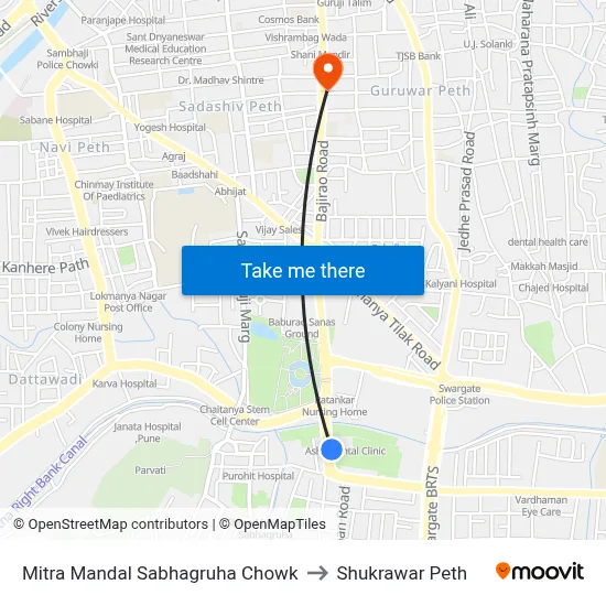 Mitra Mandal Sabhagruha Chowk to Shukrawar Peth map
