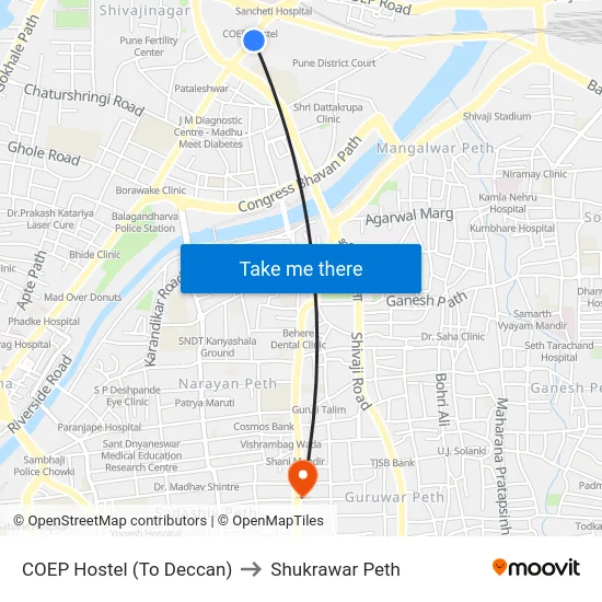 COEP Hostel (To Deccan) to Shukrawar Peth map