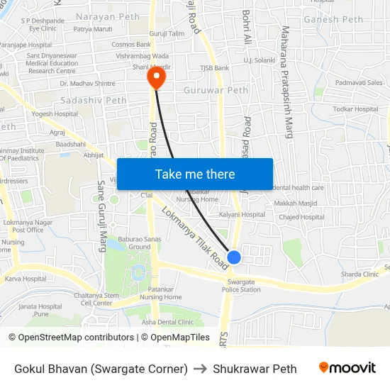 Gokul Bhavan (Swargate Corner) to Shukrawar Peth map