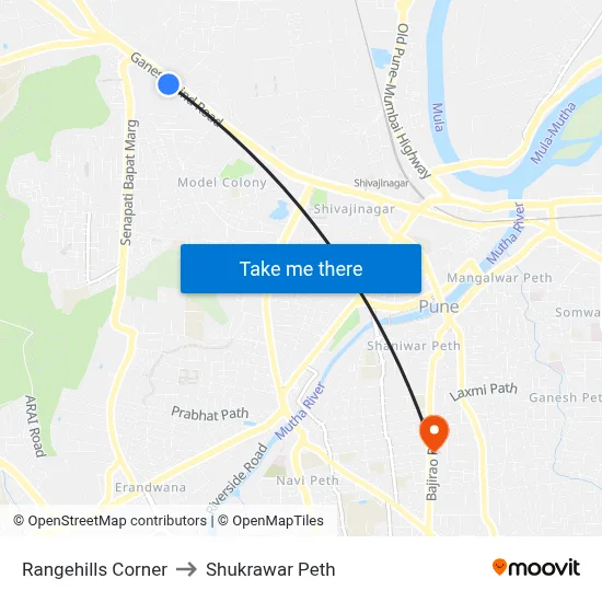 Rangehills Corner to Shukrawar Peth map