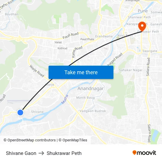 Shivane Gaon to Shukrawar Peth map