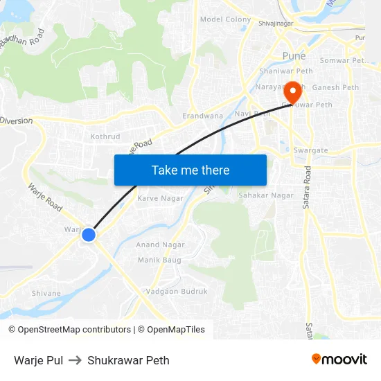 Warje Pul to Shukrawar Peth map