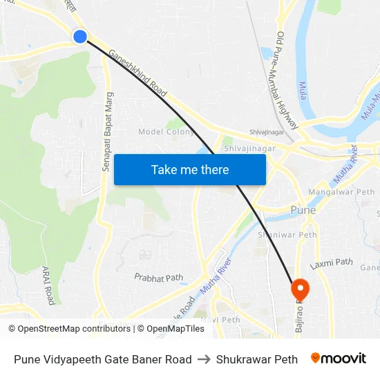 Pune Vidyapeeth Gate Baner Road to Shukrawar Peth map