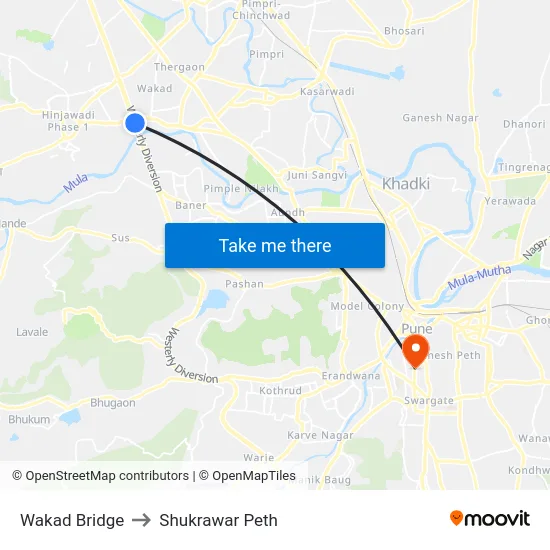 Wakad Bridge to Shukrawar Peth map