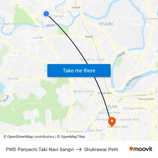 PWD Panyachi Taki Navi Sangvi to Shukrawar Peth map