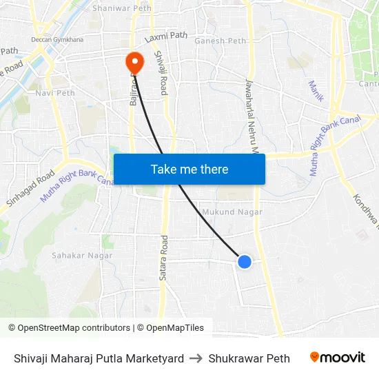 Shivaji Maharaj Putla Marketyard to Shukrawar Peth map