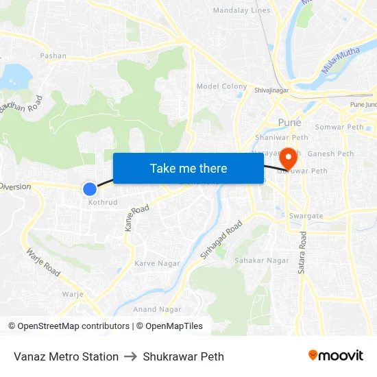 Vanaz Metro Station to Shukrawar Peth map