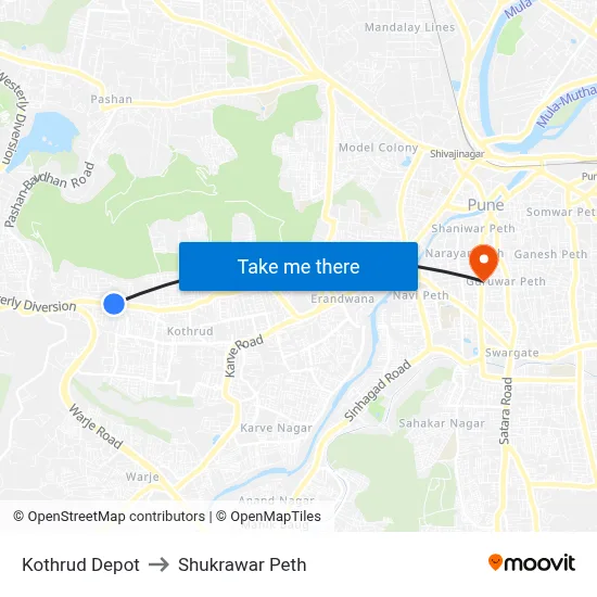 Kothrud Depot to Shukrawar Peth map