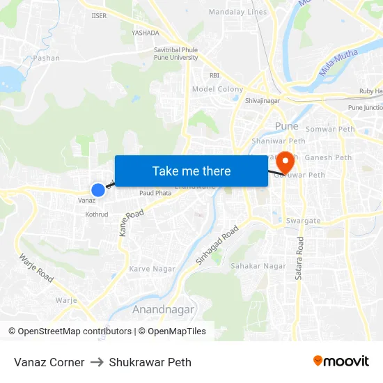 Vanaz Corner to Shukrawar Peth map